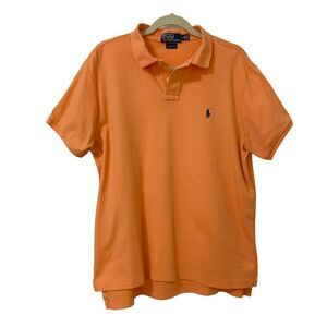 POLO Ralph Lauren Men's Cotton Custom Fit S/S Shirt Orange Navy Logo Size Large